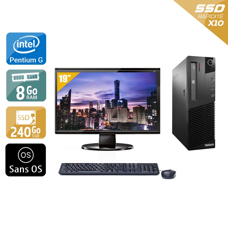 Lenovo ThinkCentre M93 SFF Pentium G Dual Core + Écran - 19'' 8Go RAM 240Go SSD Sans OS  Bon étatOccasion certifiée reconditionnée Bon état -  reconditionné disponible sur Kiatoo