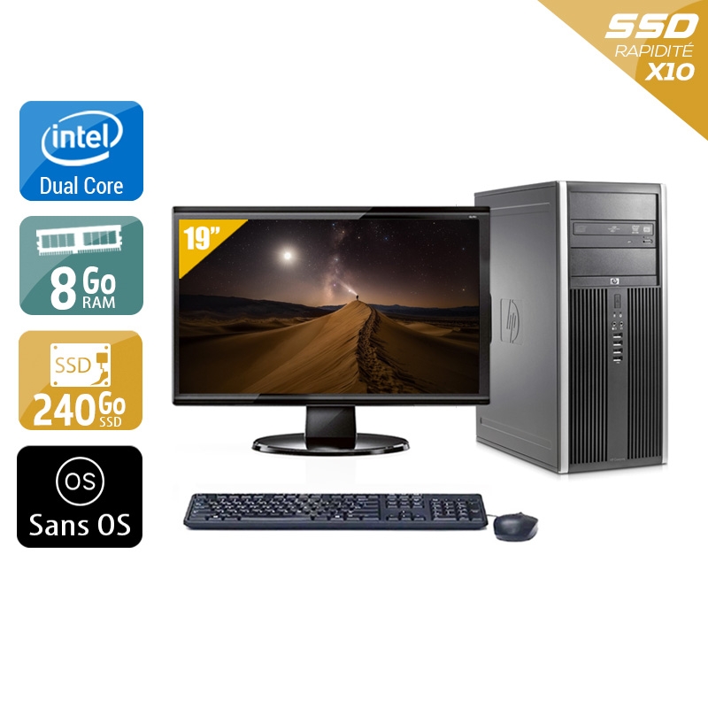 HP Compaq Elite 8000 Tower Dual Core + Écran - 19'' 8Go RAM 240Go SSD Sans OS  Bon étatOccasion certifiée reconditionnée Bon état -  reconditionné disponible sur Kiatoo