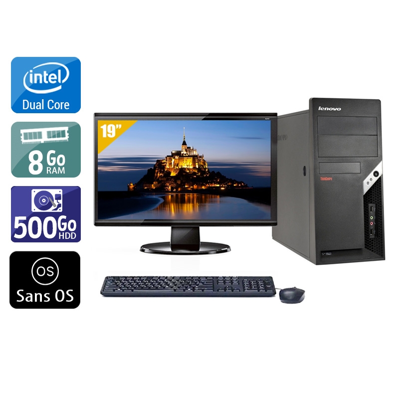 Lenovo ThinkCentre M57 Tower Dual Core + Écran - 19'' 8Go RAM 500Go HDD Sans OS  Bon étatOccasion certifiée reconditionnée Bon état -  reconditionné disponible sur Kiatoo