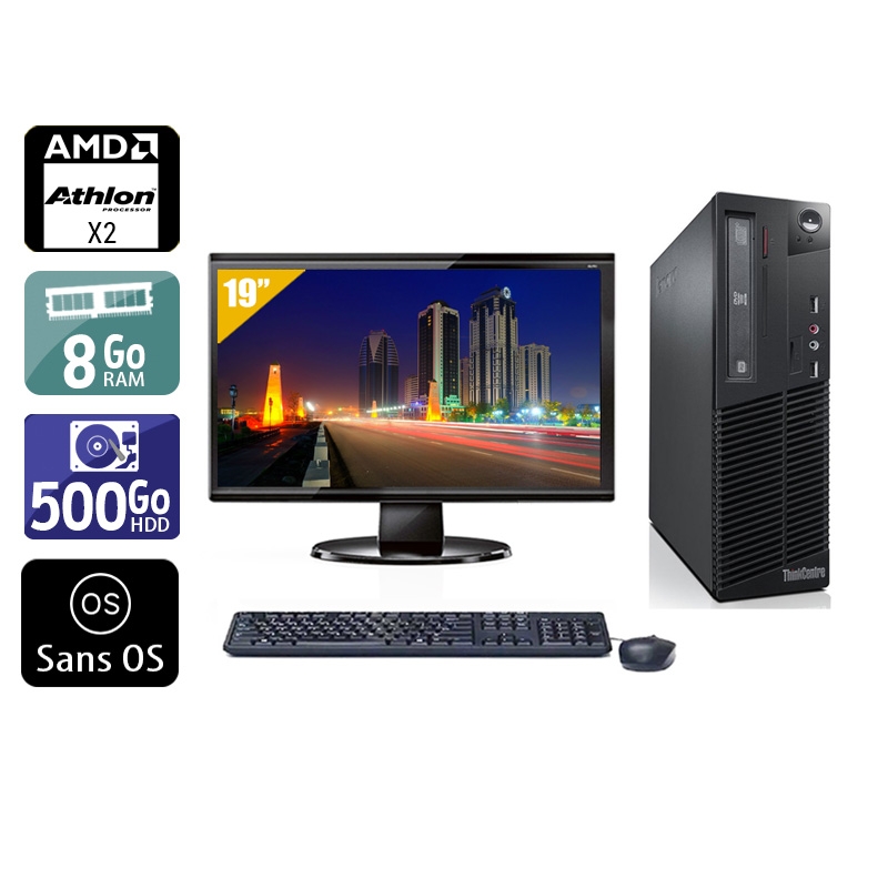 Lenovo ThinkCentre M77 SFF AMD Athlon Dual Core + Écran - 19'' 8Go RAM 500Go HDD Sans OS  Bon étatOccasion certifiée reconditionnée Bon état -  reconditionné disponible sur Kiatoo