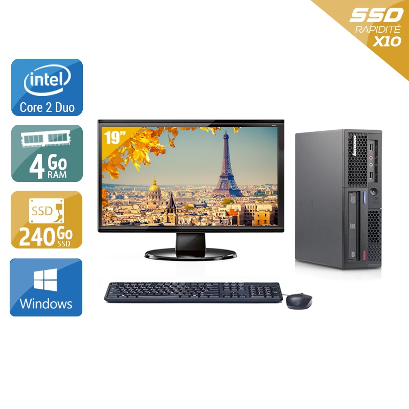 Lenovo ThinkCentre M58 USFF Core 2 Duo + Écran - 19'' 4Go RAM 240Go SSD Windows 10  Bon étatOccasion certifiée reconditionnée Bon état -  reconditionné disponible sur Kiatoo