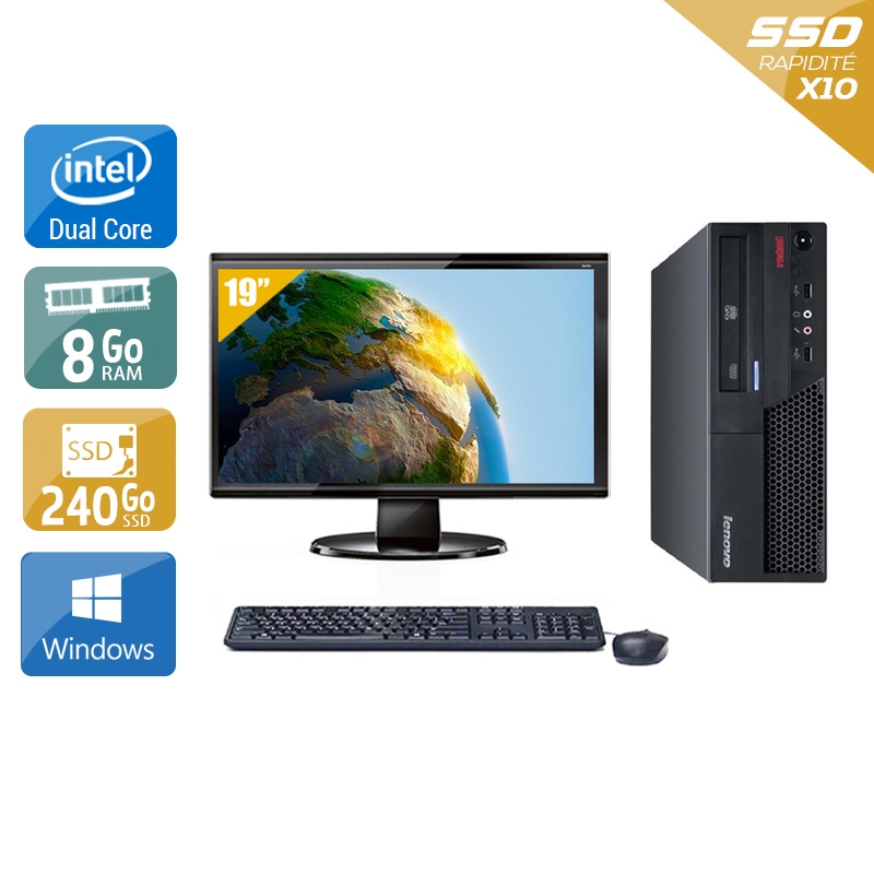 Lenovo ThinkCentre M57 SFF Dual Core + Écran - 19'' 8Go RAM 240Go SSD Windows 10  Bon étatOccasion certifiée reconditionnée Bon état -  reconditionné disponible sur Kiatoo