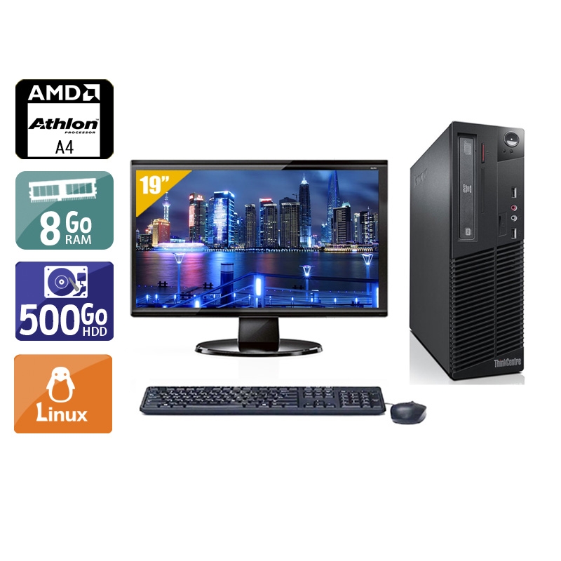 Lenovo ThinkCentre M78 SFF AMD A4 + Écran - 19'' 8Go RAM 500Go HDD Linux  Très bon étatOccasion certifiée reconditionnée Bon état -  reconditionné disponible sur Kiatoo