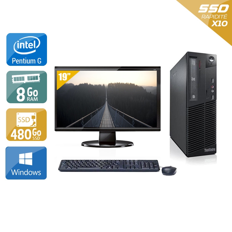 Lenovo ThinkCentre M72E SFF Pentium G Dual Core + Écran - 19'' 8Go RAM 480Go SSD Windows 10  Bon étatOccasion certifiée reconditionnée Bon état -  reconditionné disponible sur Kiatoo