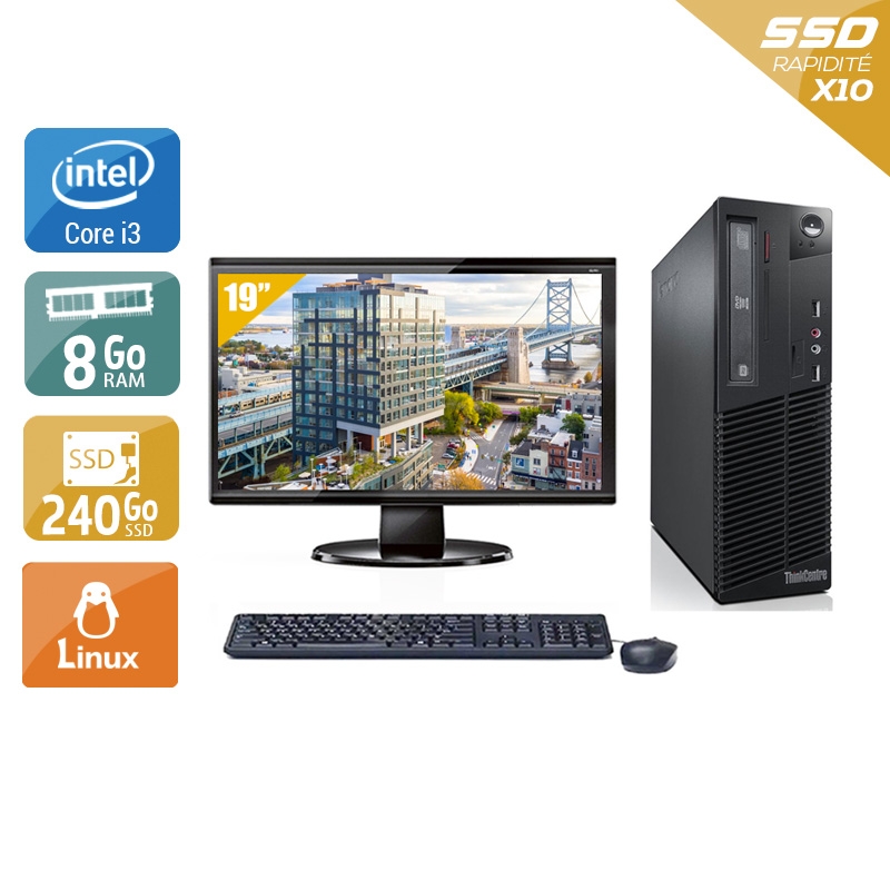 Lenovo ThinkCentre M73 SFF i3 + Écran - 19'' 8Go RAM 240Go SSD Linux  Bon étatOccasion certifiée reconditionnée Bon état -  reconditionné disponible sur Kiatoo