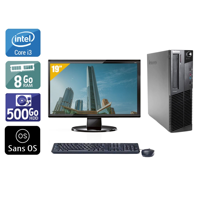 Lenovo ThinkCentre M83 SFF i3 + Écran - 19'' 8Go RAM 500Go HDD Sans OS  Bon étatOccasion certifiée reconditionnée Bon état -  reconditionné disponible sur Kiatoo