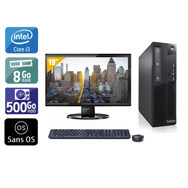 Lenovo ThinkCentre M82 SFF i3 + Écran - 19'' 8Go RAM 500Go HDD Sans OS  Bon étatOccasion certifiée reconditionnée Bon état -  reconditionné disponible sur Kiatoo