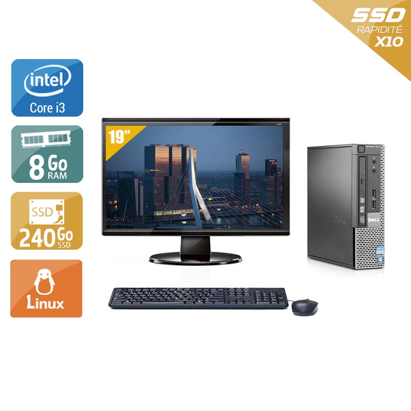 Dell Optiplex 790 USDT i3 + Écran - 19'' 8Go RAM 240Go SSD Linux  Très bon étatOccasion certifiée reconditionnée Bon état -  reconditionné disponible sur Kiatoo
