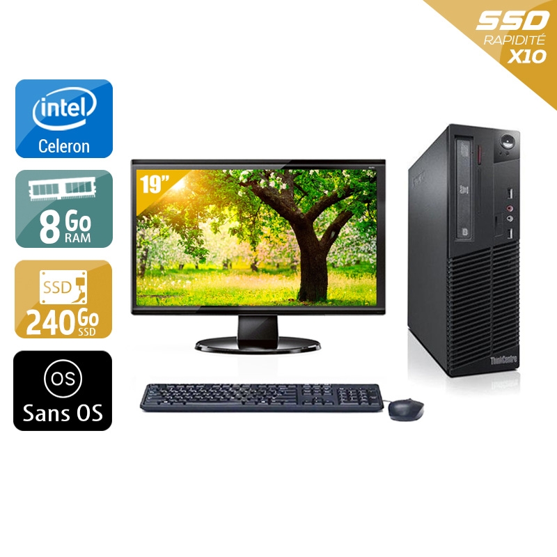 Lenovo ThinkCentre M71 SFF Celeron Dual Core + Écran - 19'' 8Go RAM 240Go SSD Sans OS  Bon étatOccasion certifiée reconditionnée Bon état -  reconditionné disponible sur Kiatoo