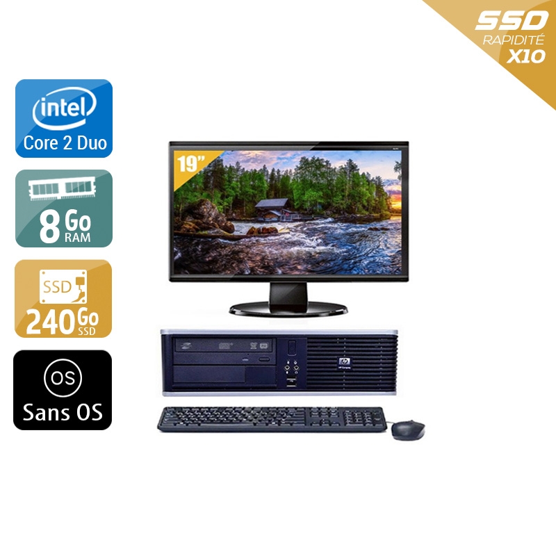 HP Compaq dc7800 SFF Core 2 Duo + Écran - 19'' 8Go RAM 240Go SSD Sans OS  État correctOccasion certifiée reconditionnée Bon état -  reconditionné disponible sur Kiatoo