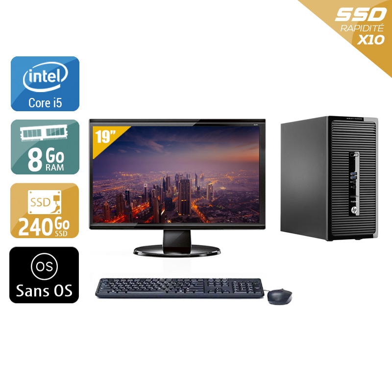 HP ProDesk 400 G2 Tower i5 + Écran - 19'' 8Go RAM 240Go SSD Sans OS  Très bon étatOccasion certifiée reconditionnée Bon état -  reconditionné disponible sur Kiatoo
