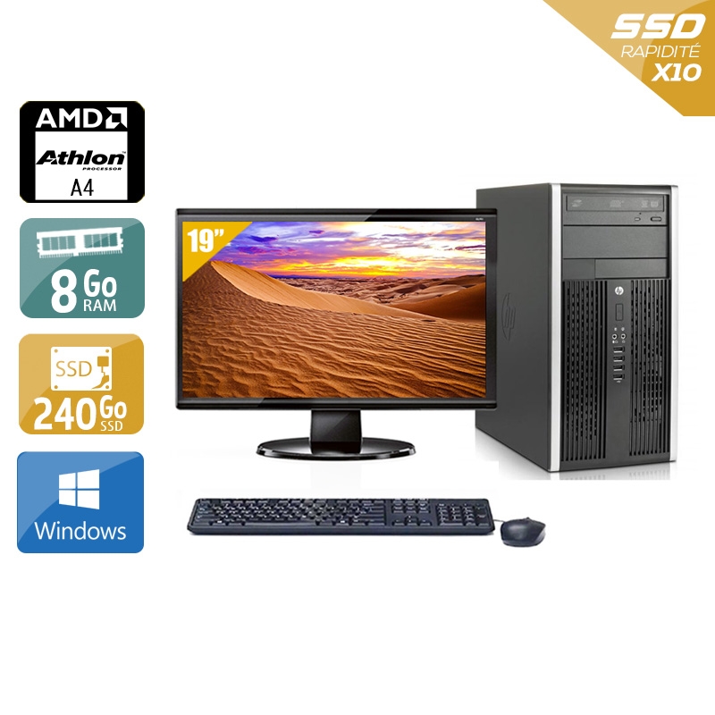 HP Compaq Pro 6305 Tower AMD A4 + Écran - 19'' 8Go RAM 240Go SSD Windows 10  Très bon étatOccasion certifiée reconditionnée Bon état -  reconditionné disponible sur Kiatoo