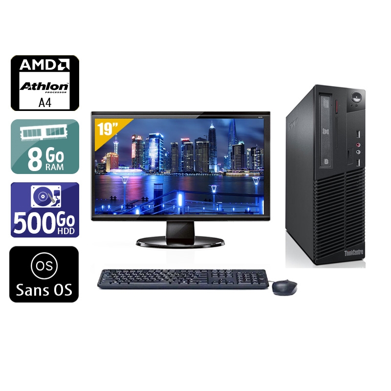 Lenovo ThinkCentre M78 SFF AMD A4 + Écran - 19'' 8Go RAM 500Go HDD Sans OS  Bon étatOccasion certifiée reconditionnée Bon état -  reconditionné disponible sur Kiatoo