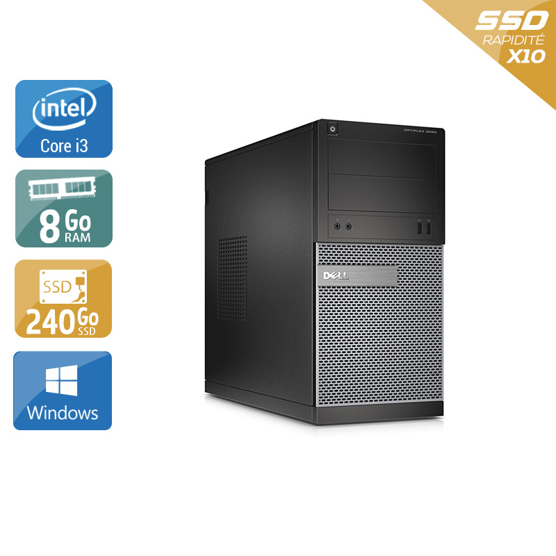 Dell Optiplex 3020 Tower i3 - 8Go RAM 240Go SSD Windows 10  Bon étatOccasion certifiée reconditionnée Bon état -  reconditionné disponible sur Kiatoo