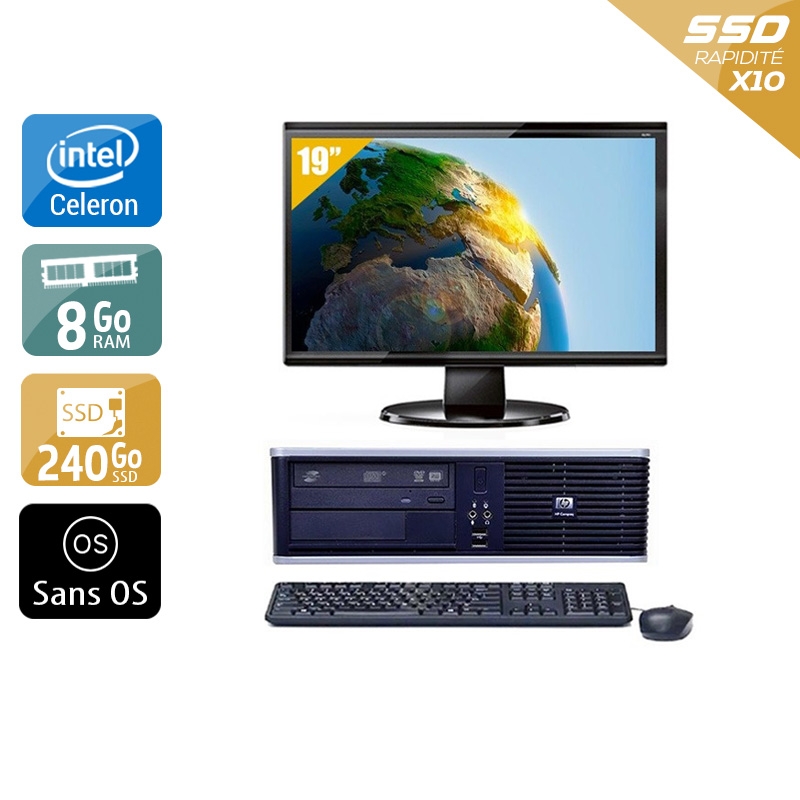 HP Compaq dc7800 SFF Celeron Dual Core + Écran - 19'' 8Go RAM 240Go SSD Sans OS  Bon étatOccasion certifiée reconditionnée Bon état -  reconditionné disponible sur Kiatoo