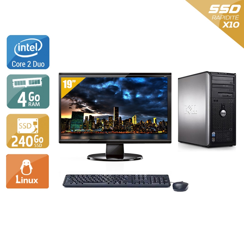 Dell Optiplex 360 Tower Core 2 Duo + Écran - 19'' 4Go RAM 240Go SSD Linux  Très bon étatOccasion certifiée reconditionnée Bon état -  reconditionné disponible sur Kiatoo