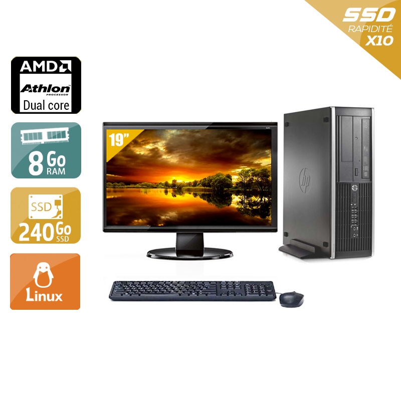 HP Compaq Pro 6005 SFF AMD Athlon Dual Core + Écran - 19'' 8Go RAM 240Go SSD Linux  Bon étatOccasion certifiée reconditionnée Bon état -  reconditionné disponible sur Kiatoo