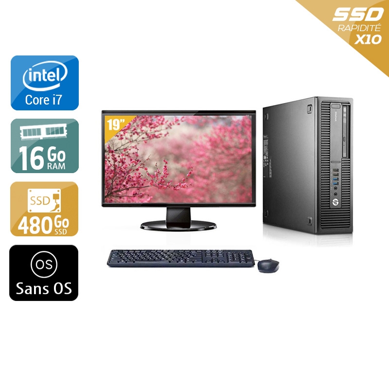 HP EliteDesk 800 G1 SFF i7 + Écran - 19'' 16Go RAM 480Go SSD Sans OS  Très bon étatOccasion certifiée reconditionnée Bon état -  reconditionné disponible sur Kiatoo