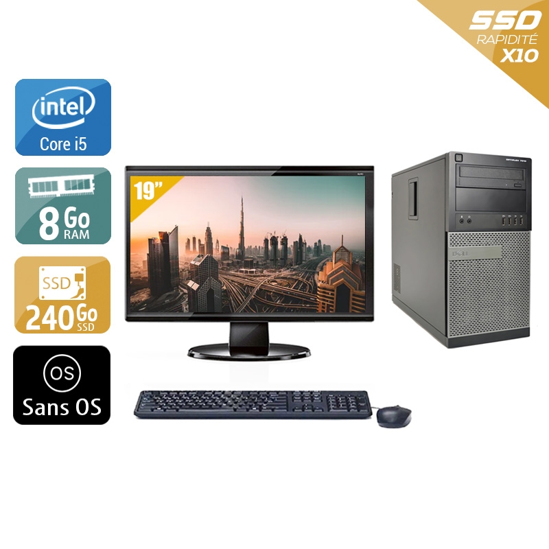 Dell Optiplex 790 Tower i5 + Écran - 19'' 8Go RAM 240Go SSD Sans OS  Très bon étatOccasion certifiée reconditionnée Bon état -  reconditionné disponible sur Kiatoo