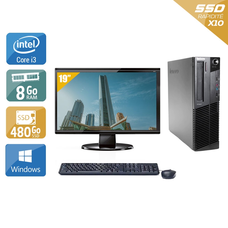 Lenovo ThinkCentre M83 SFF i3 + Écran - 19'' 8Go RAM 480Go SSD Windows 10  Bon étatOccasion certifiée reconditionnée Bon état -  reconditionné disponible sur Kiatoo