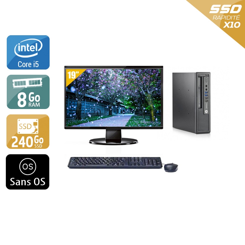 HP EliteDesk 800 G1 USDT i5 + Écran - 19'' 8Go RAM 240Go SSD Sans OS  Bon étatOccasion certifiée reconditionnée Bon état -  reconditionné disponible sur Kiatoo