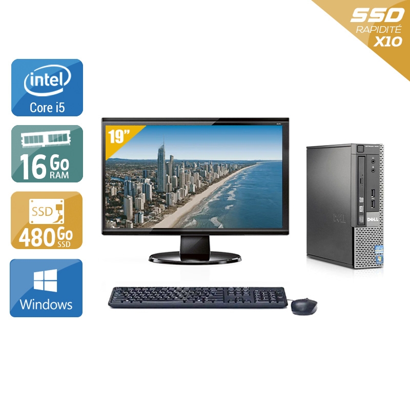 Dell Optiplex 9020 USDT i5 + Écran - 19'' 16Go RAM 480Go SSD Windows 10  Très bon étatOccasion certifiée reconditionnée Bon état -  reconditionné disponible sur Kiatoo