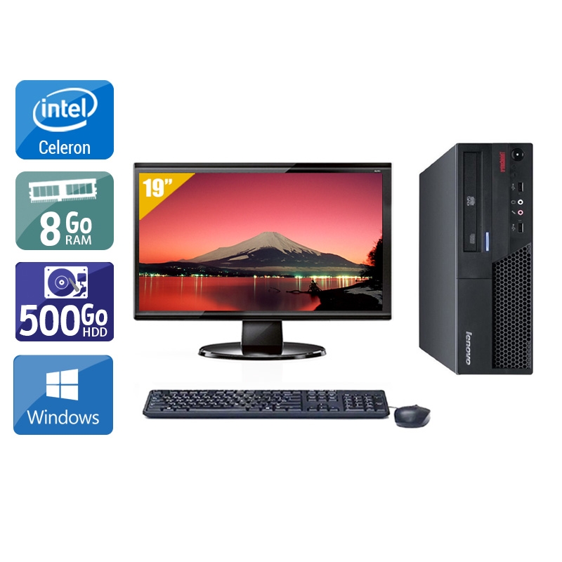 Lenovo ThinkCentre M58 SFF Celeron Dual Core + Écran - 19'' 8Go RAM 500Go HDD Windows 10  Bon étatOccasion certifiée reconditionnée Bon état -  reconditionné disponible sur Kiatoo