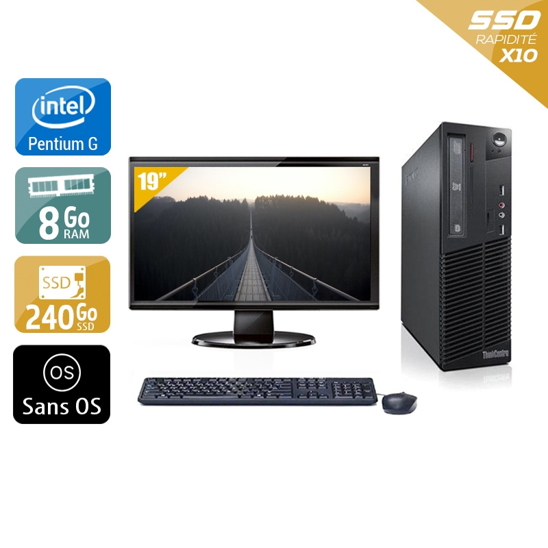 Lenovo ThinkCentre M72E SFF Pentium G Dual Core + Écran - 19'' 8Go RAM 240Go SSD Sans OS  Bon étatOccasion certifiée reconditionnée Bon état -  reconditionné disponible sur Kiatoo