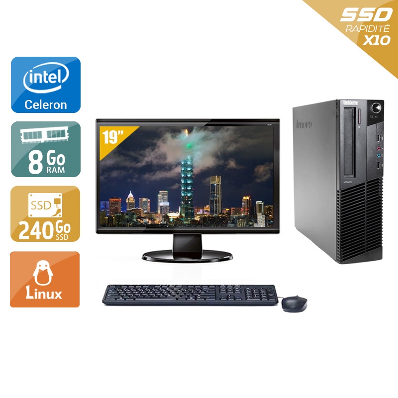 Lenovo ThinkCentre M83 SFF Celeron Dual Core + Écran - 19'' 8Go RAM 240Go SSD Linux  Bon étatOccasion certifiée reconditionnée Bon état -  reconditionné disponible sur Kiatoo