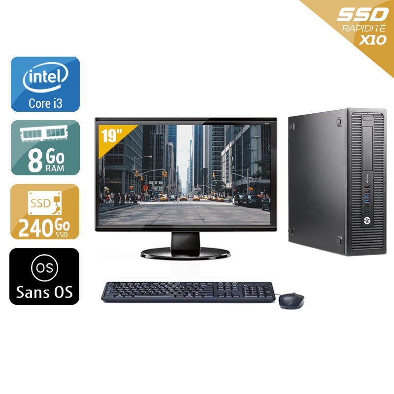 HP ProDesk 600 G1 SFF i3 + Écran - 19'' 8Go RAM 240Go SSD Sans OS  Très bon étatOccasion certifiée reconditionnée Bon état -  reconditionné disponible sur Kiatoo