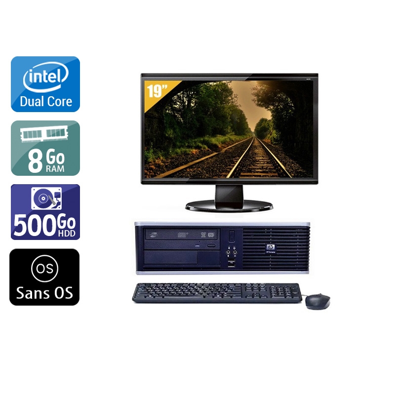 HP Compaq dc7800 SFF Dual Core + Écran - 19'' 8Go RAM 500Go HDD Sans OS  Bon étatOccasion certifiée reconditionnée Bon état -  reconditionné disponible sur Kiatoo