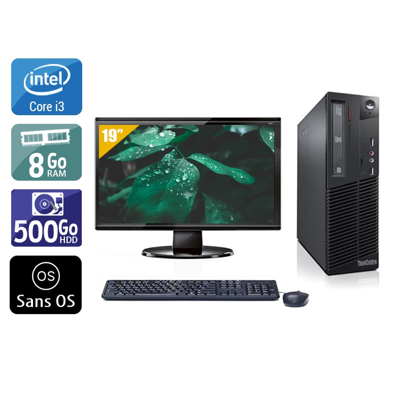 Lenovo ThinkCentre M71 SFF i3 + Écran - 19'' 8Go RAM 500Go HDD Sans OS  Bon étatOccasion certifiée reconditionnée Bon état -  reconditionné disponible sur Kiatoo