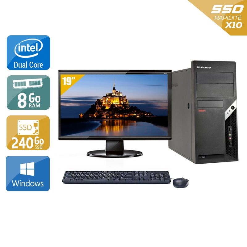 Lenovo ThinkCentre M57 Tower Dual Core + Écran - 19'' 8Go RAM 240Go SSD Windows 10  Bon étatOccasion certifiée reconditionnée Bon état -  reconditionné disponible sur Kiatoo