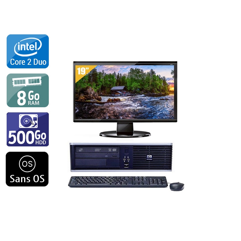 HP Compaq dc7800 SFF Core 2 Duo + Écran - 19'' 8Go RAM 500Go HDD Sans OS  Bon étatOccasion certifiée reconditionnée Bon état -  reconditionné disponible sur Kiatoo