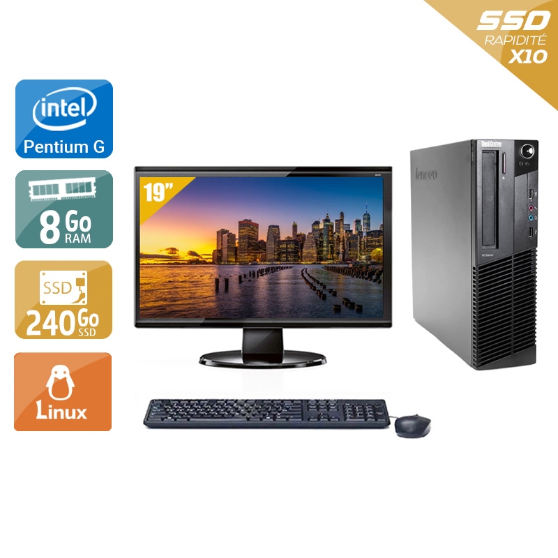 Lenovo ThinkCentre M82 SFF Pentium G Dual Core + Écran - 19'' 8Go RAM 240Go SSD Linux  Bon étatOccasion certifiée reconditionnée Bon état -  reconditionné disponible sur Kiatoo