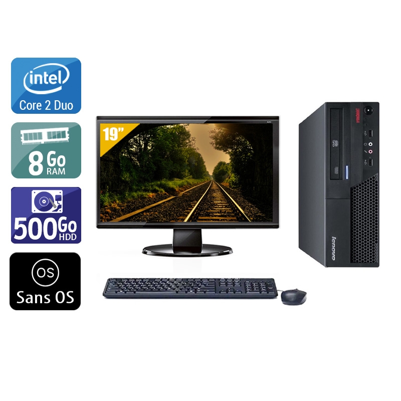 Lenovo ThinkCentre M57 SFF Core 2 Duo + Écran - 19'' 8Go RAM 500Go HDD Sans OS  Bon étatOccasion certifiée reconditionnée Bon état -  reconditionné disponible sur Kiatoo