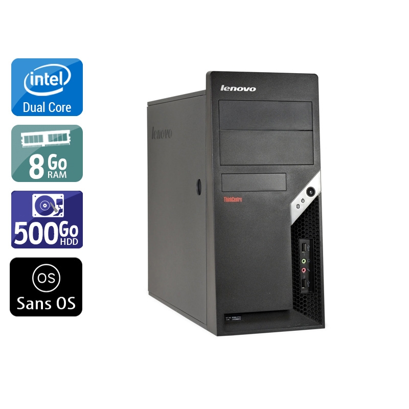 Lenovo ThinkCentre M57 Tower Dual Core - 8Go RAM 500Go HDD Sans OS  Très bon étatOccasion certifiée reconditionnée Bon état -  reconditionné disponible sur Kiatoo