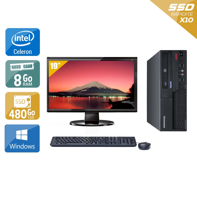 Lenovo ThinkCentre M58 SFF Celeron Dual Core + Écran - 19'' 8Go RAM 480Go SSD Windows 10  Bon étatOccasion certifiée reconditionnée Bon état -  reconditionné disponible sur Kiatoo