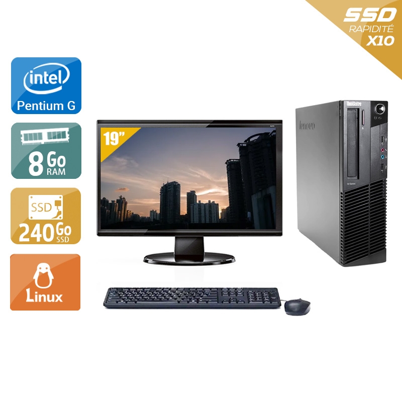 Lenovo ThinkCentre M83 SFF Pentium G Dual Core + Écran - 19'' 8Go RAM 240Go SSD Linux  Bon étatOccasion certifiée reconditionnée Bon état -  reconditionné disponible sur Kiatoo