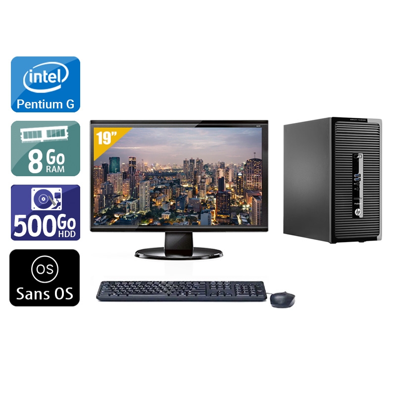 HP ProDesk 400 G2 Tower Pentium G Dual Core + Écran - 19'' 8Go RAM 500Go HDD Sans OS  Très bon étatOccasion certifiée reconditionnée Bon état -  reconditionné disponible sur Kiatoo