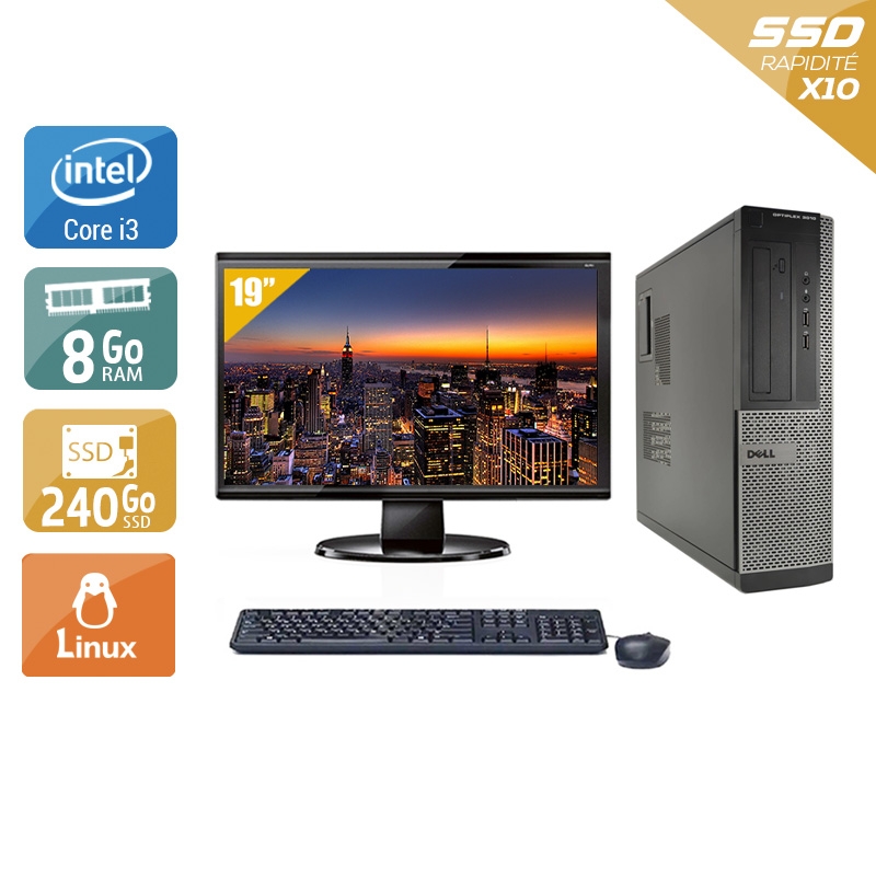 Dell Optiplex 3010 Desktop i3 + Écran - 19'' 8Go RAM 240Go SSD Linux  Très bon étatOccasion certifiée reconditionnée Bon état -  reconditionné disponible sur Kiatoo