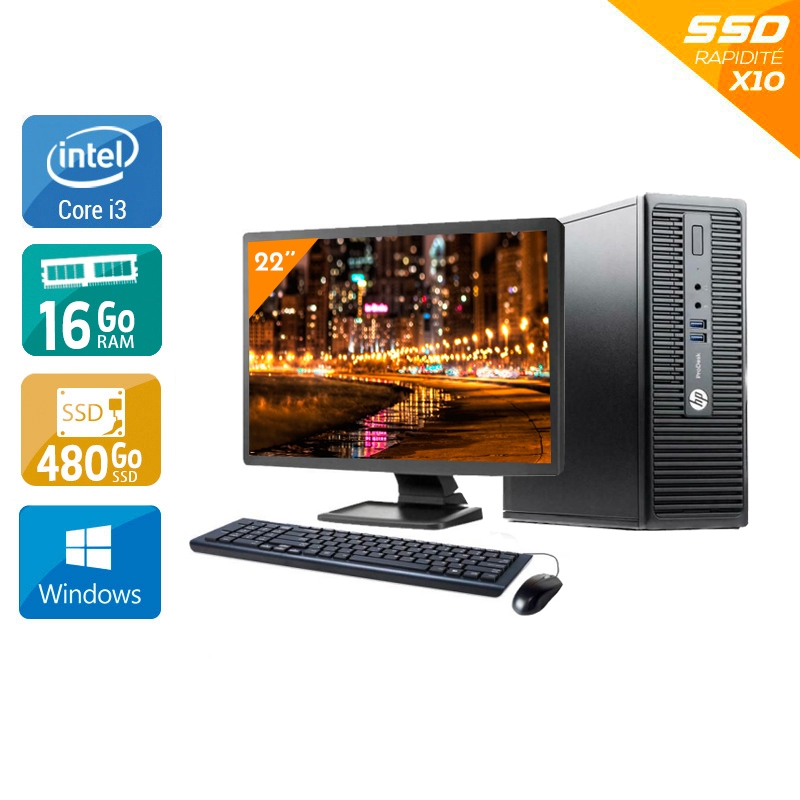 HP ProDesk 400 G3 SFF i3 Gen 6 Ecran 22 '' 16Go RAM 480Go SSD Windows 10  Bon étatOccasion certifiée reconditionnée Bon état -  reconditionné disponible sur Kiatoo