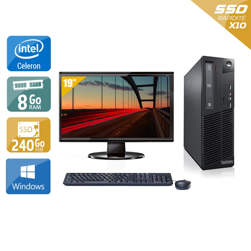 Lenovo ThinkCentre M72E SFF Celeron Dual Core + Écran - 19'' 8Go RAM 240Go SSD Windows 10  Bon étatOccasion certifiée reconditionnée Bon état -  reconditionné disponible sur Kiatoo