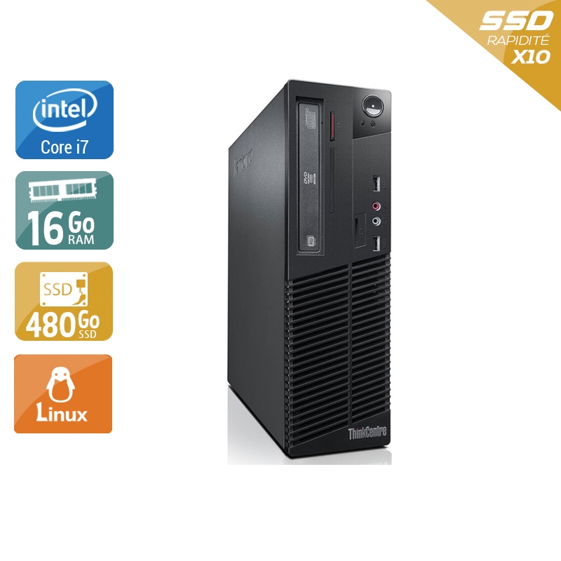 Lenovo ThinkCentre M73 SFF i7 - 16Go RAM 480Go SSD Linux  État correctOccasion certifiée reconditionnée Bon état -  reconditionné disponible sur Kiatoo