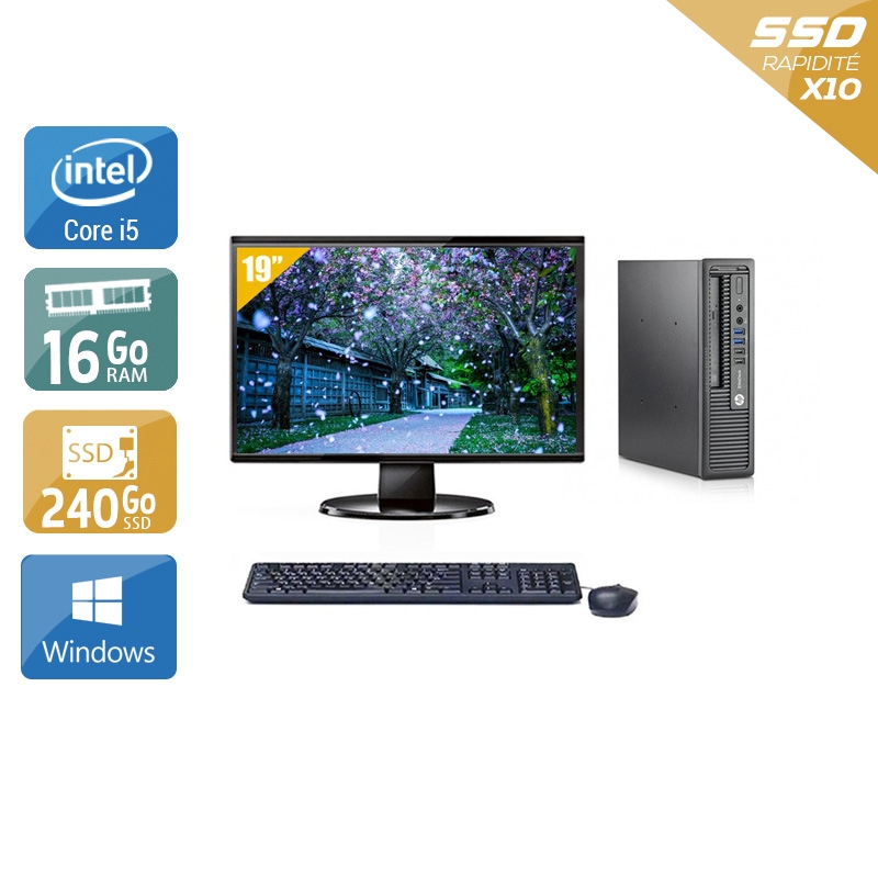HP EliteDesk 800 G1 USDT i5 + Écran - 19'' 16Go RAM 240Go SSD Windows 10  Très bon étatOccasion certifiée reconditionnée Bon état -  reconditionné disponible sur Kiatoo