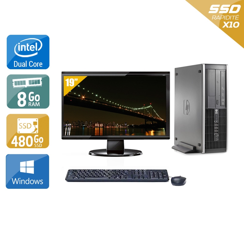 HP Compaq Elite 8000 SFF Dual Core + Écran - 19'' 8Go RAM 480Go SSD Windows 10  Bon étatOccasion certifiée reconditionnée Bon état -  reconditionné disponible sur Kiatoo