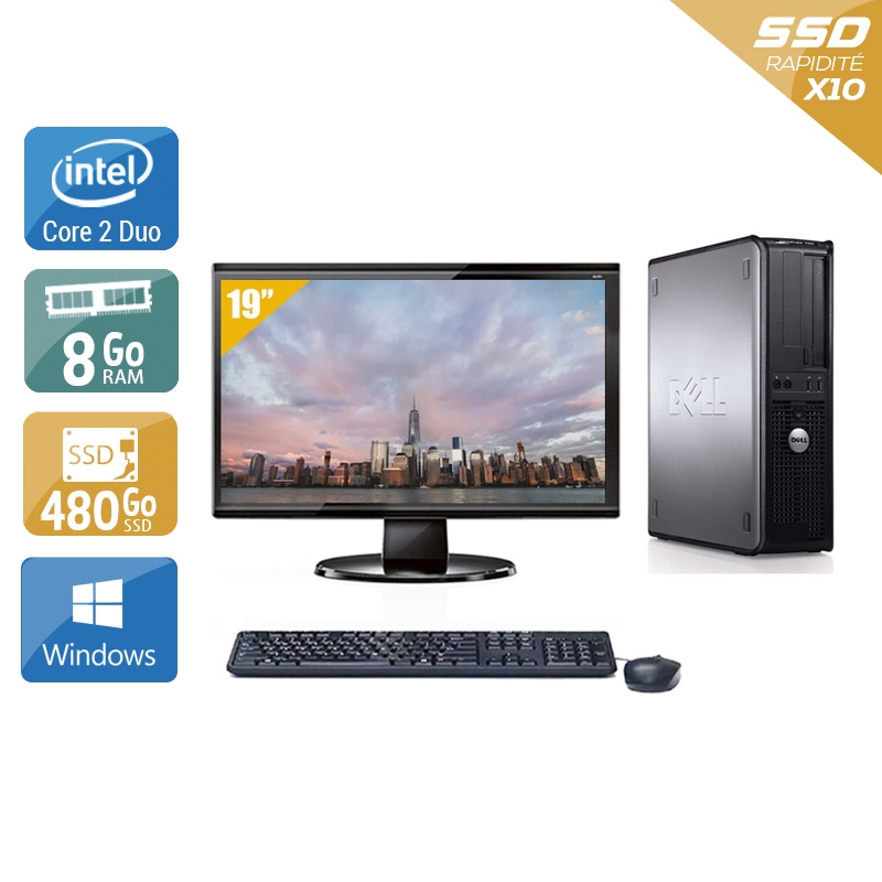 Dell Optiplex 780 SFF Core 2 Duo + Écran - 19'' 8Go RAM 480Go SSD Windows 10  État correctOccasion certifiée reconditionnée Bon état -  reconditionné disponible sur Kiatoo