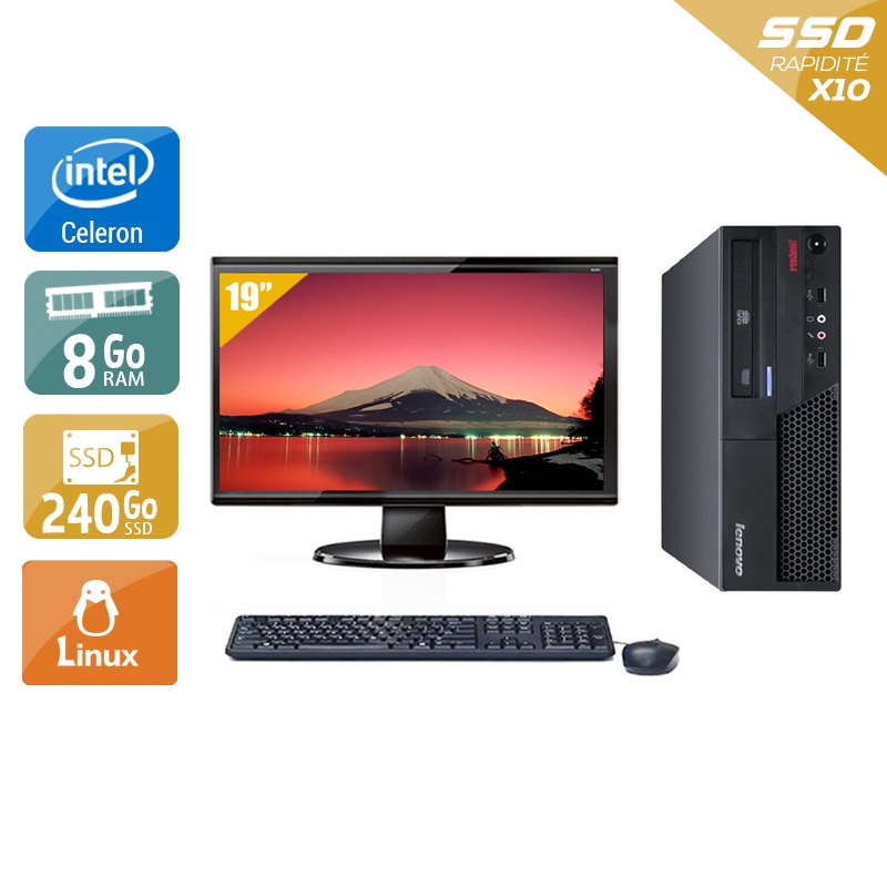 Lenovo ThinkCentre M58 SFF Celeron Dual Core + Écran - 19'' 8Go RAM 240Go SSD Linux  Bon étatOccasion certifiée reconditionnée Bon état -  reconditionné disponible sur Kiatoo
