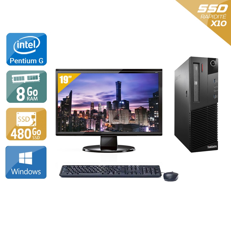Lenovo ThinkCentre M93 SFF Pentium G Dual Core + Écran - 19'' 8Go RAM 480Go SSD Windows 10  Bon étatOccasion certifiée reconditionnée Bon état -  reconditionné disponible sur Kiatoo