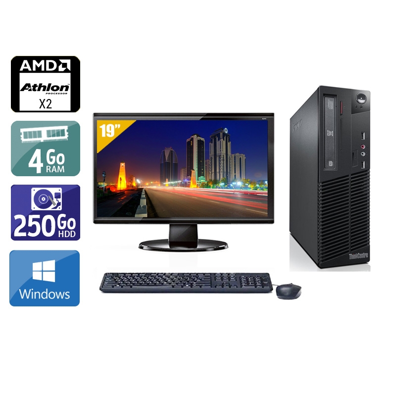 Lenovo ThinkCentre M77 SFF AMD Athlon Dual Core + Écran - 19'' 4Go RAM 250Go HDD Windows 10  Bon étatOccasion certifiée reconditionnée Bon état -  reconditionné disponible sur Kiatoo